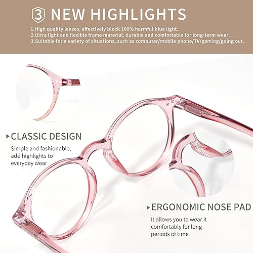 Miniatura 4 de AVDLAB - Gafas con bloqueo de luz azul, anteojos retro redondos para computadora y juegos, para mujeres y hombres, protección UV AB3303 (rosa)