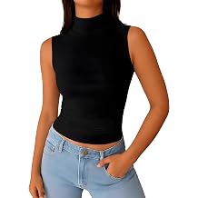 ForeFair Womens Mock Turtleneck Sleeveless Tank Top Double Lined Going Out Tops Ruched Basic Tight Tee Shirts