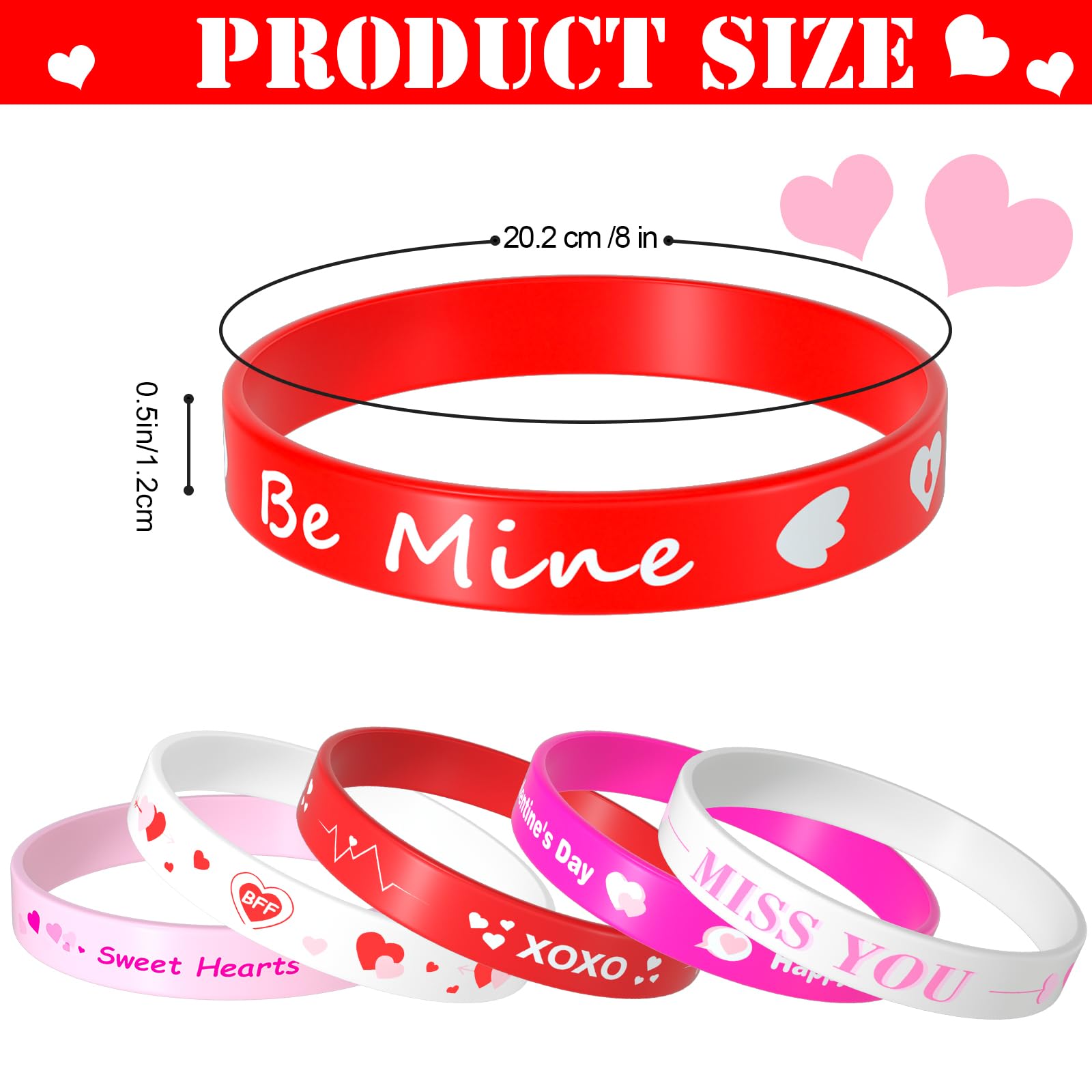 NEBURORA 16 Pieces Valentine's Day Silicone Wristbands Pink Red Heart Rubber Bracelets for Valentine's Gift Party Decoration Favors