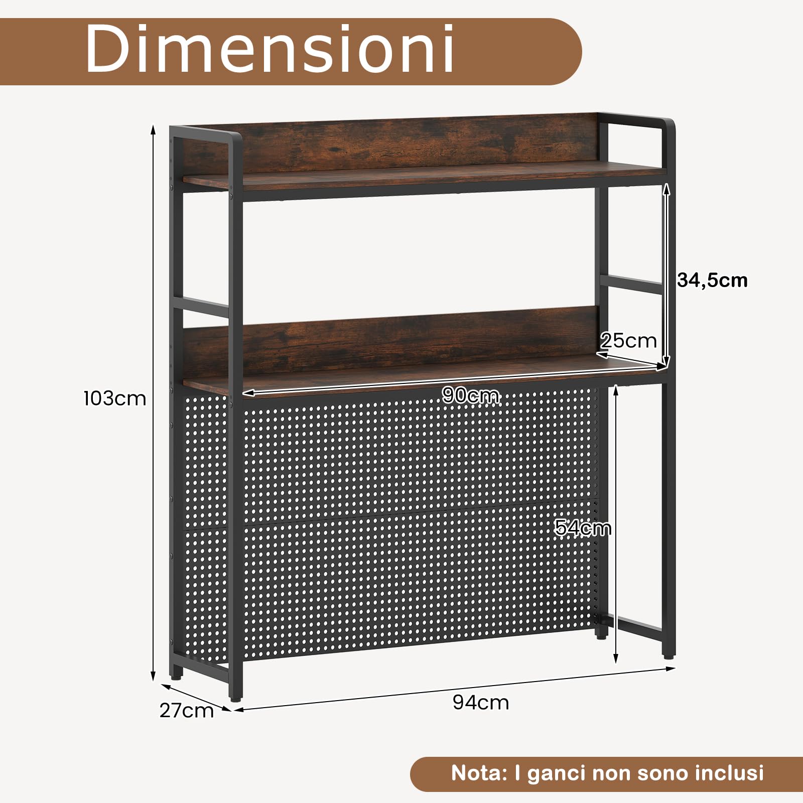 RELAX4LIFE Libreria da Scrivania, Scrivania Organizzatore Tavolo con Pegboard, Espositore Mensola Aperta per Dormitorio Ufficio e Studio, 94 x 27 x 103 cm