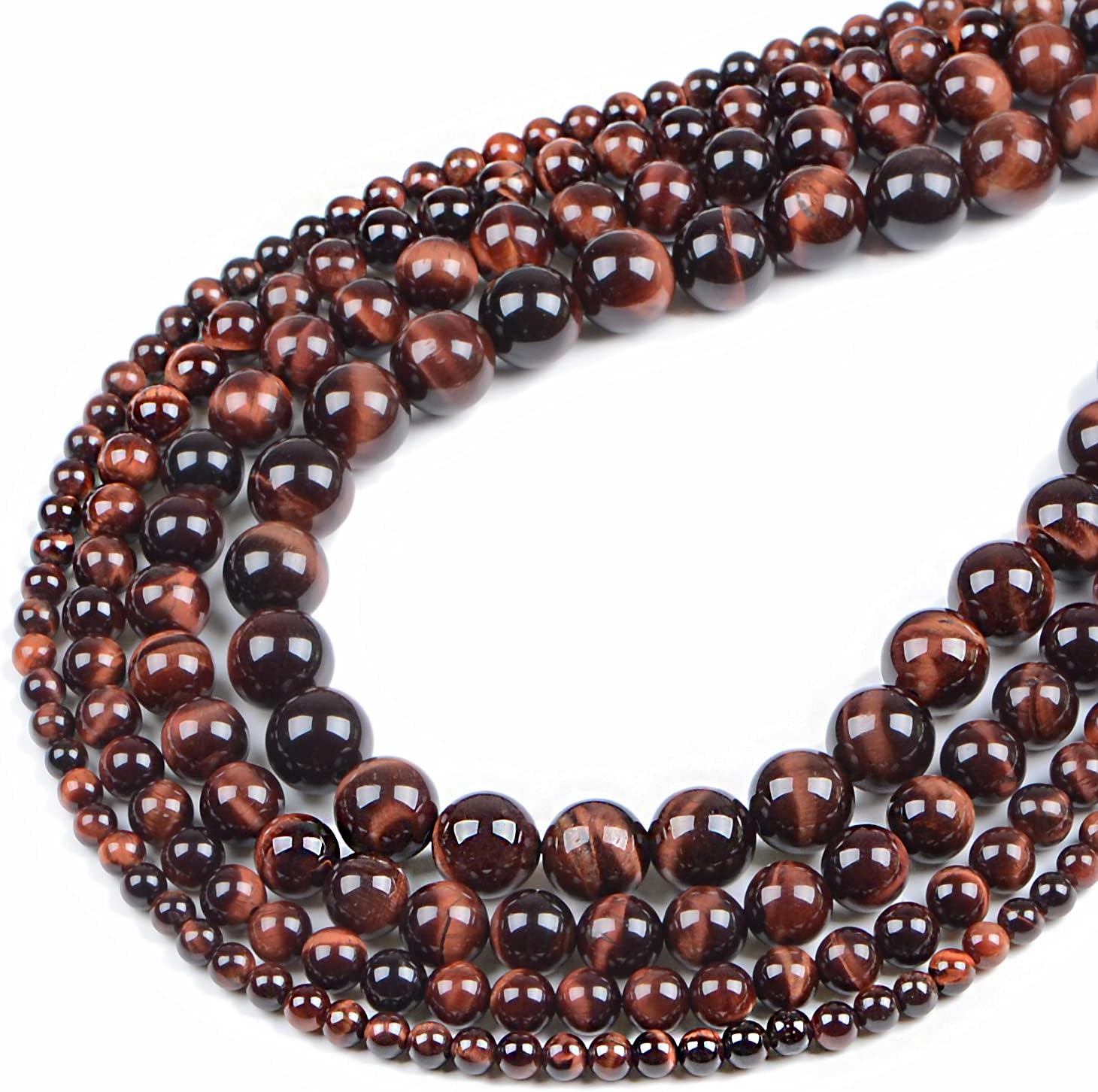 Bymitel 90pcs Natural Crystal Beads Stone Gemstone Round Energy Healing Loose Beads with Stretch Cord for Jewelry Making Bracelets Anklets (Red Tiger's Eye, 10mm 90pcs) Red Tiger's Eye 10mm 90pcs