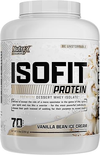 Nutrex Research IsoFit - Proteína aislada de suero de vainilla en polvo, 100% aislado de proteína de suero Recuperación muscular, EAA naturalmente