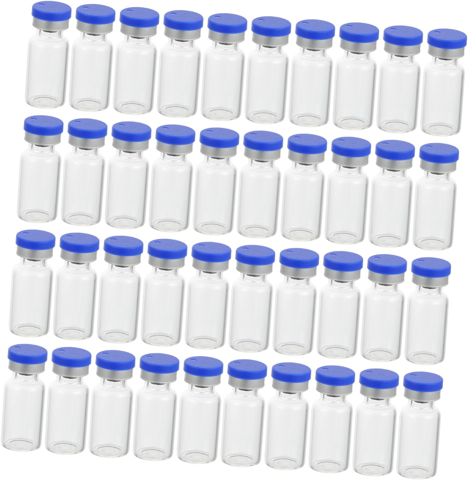 - PRETYZOOM 50pcs Clear Glass Vials with Blue Lids Transparent Flat Bottom Bottles for Essential Oils Makeup Water Liquid Foundation Refillable Small Containers for Travel and Storage