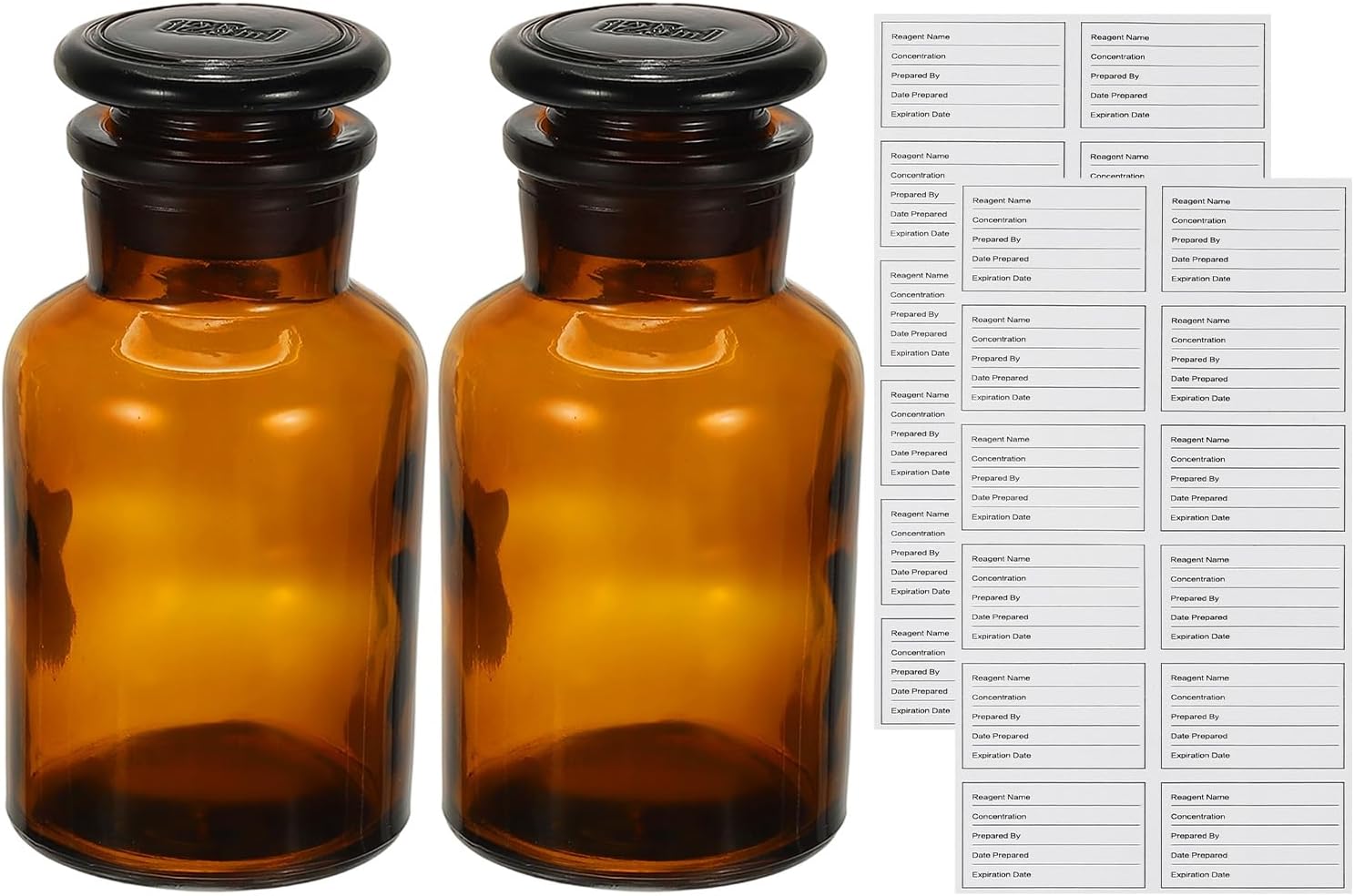 PATIKIL 2 Pack 60ml Glass Reagent Bottle, Wide Mouth Reagent Media Storage Bottle with Ground Stopper for Lab Water Reagent Liquids Chemistry Science Vase Perfume, Clear(2.1oz)