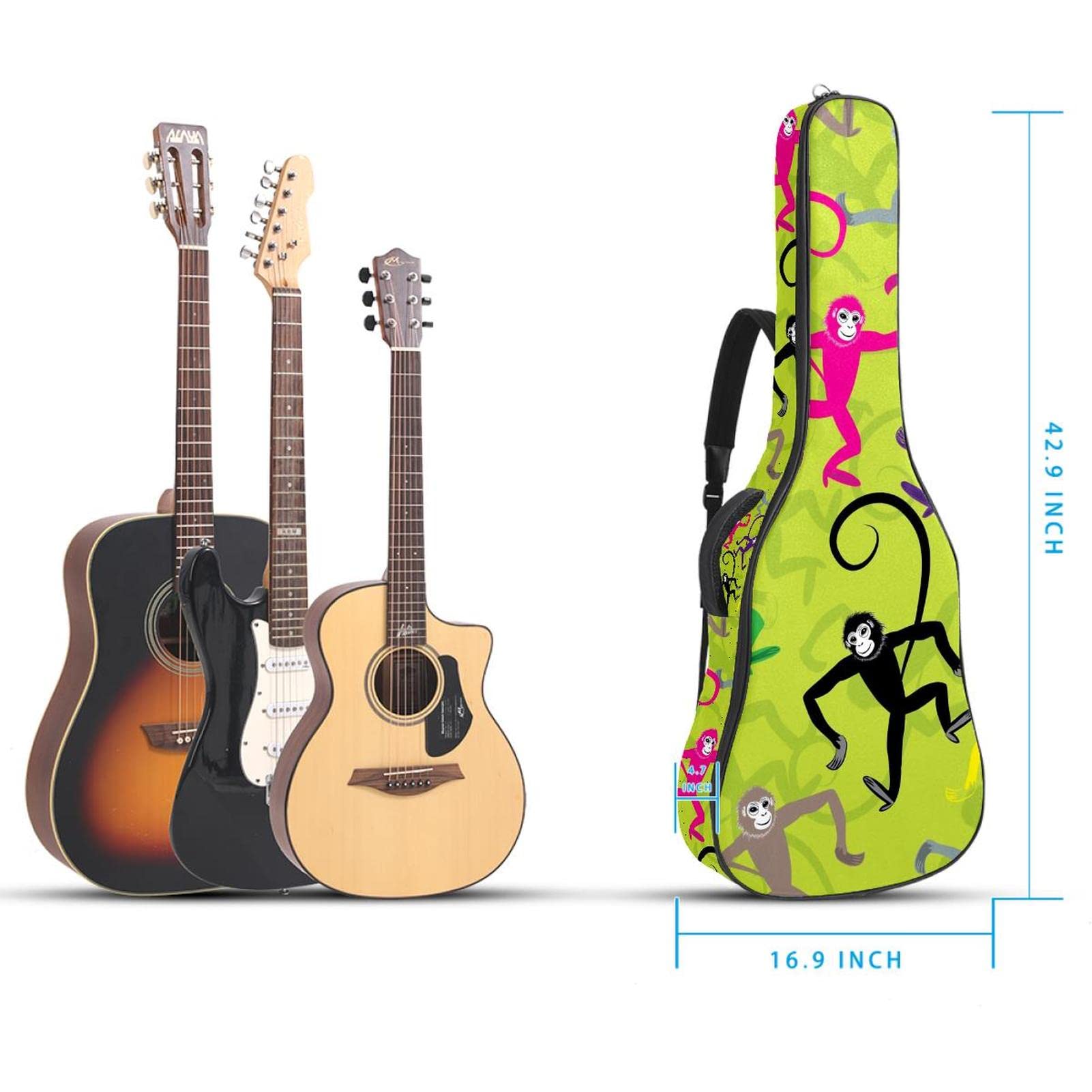 Torba na gitarę akustyczną, wodoodporny plecak, gruby, miękki, wyściełany, gitary akustyczne i elektryczne, gitara klasyczna, Kolor8, 42.9x16.9x4.7 in, Organizer do torby