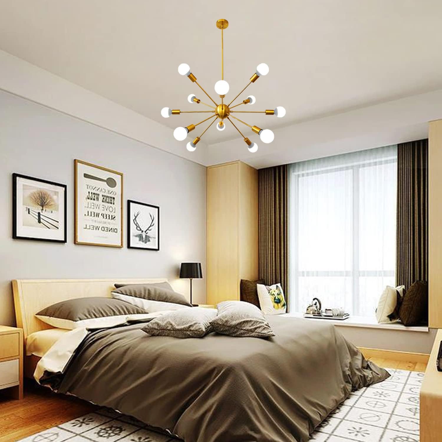 Exсluѕіvе Sресіаl SaiPIS Sputnik Chandelier 12-Lights Industrial Lighting Fixture Modern Ceiling Light Hanging Gold Brass Pendant Lamp for Dining Room Kitchen Bedroom
