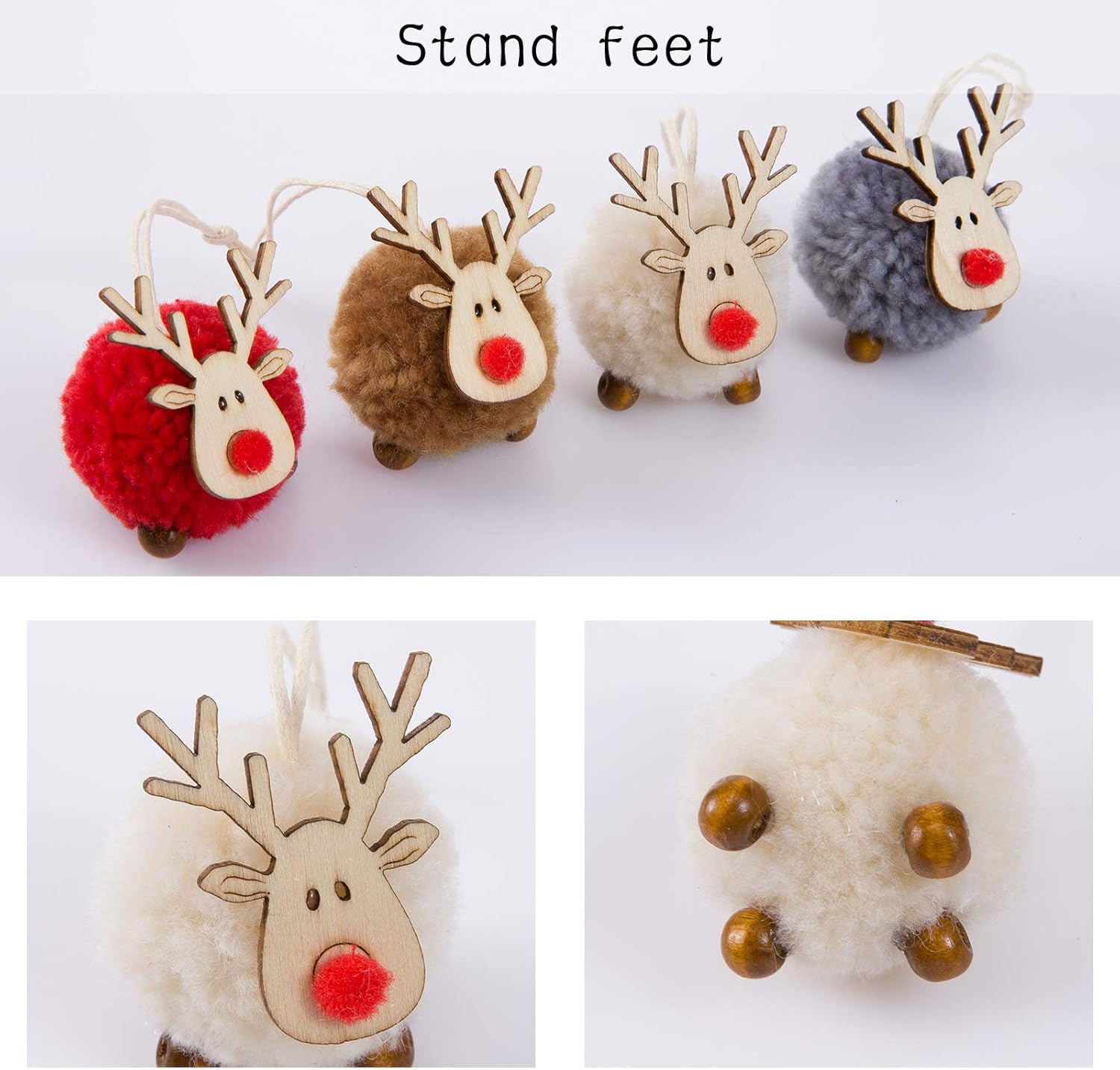 Biubee Pack of 12 Christmas Felt Wooden Elk Hanging Ornaments- 4 Colors Adorable Wooden Wool Felt Reindeer Christmas Tree Hanging Pendants Decorations Xmas Deer Crafts for Xmas Party Tree Decor : Home & Kitchen