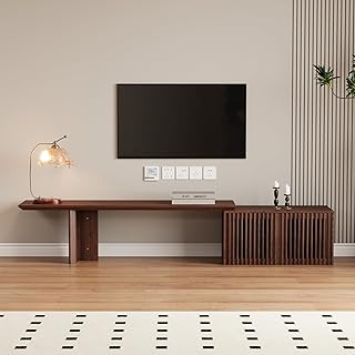 XEW Extendable TV Stand with Storage and Shelves, Wood Entertainment Cen...