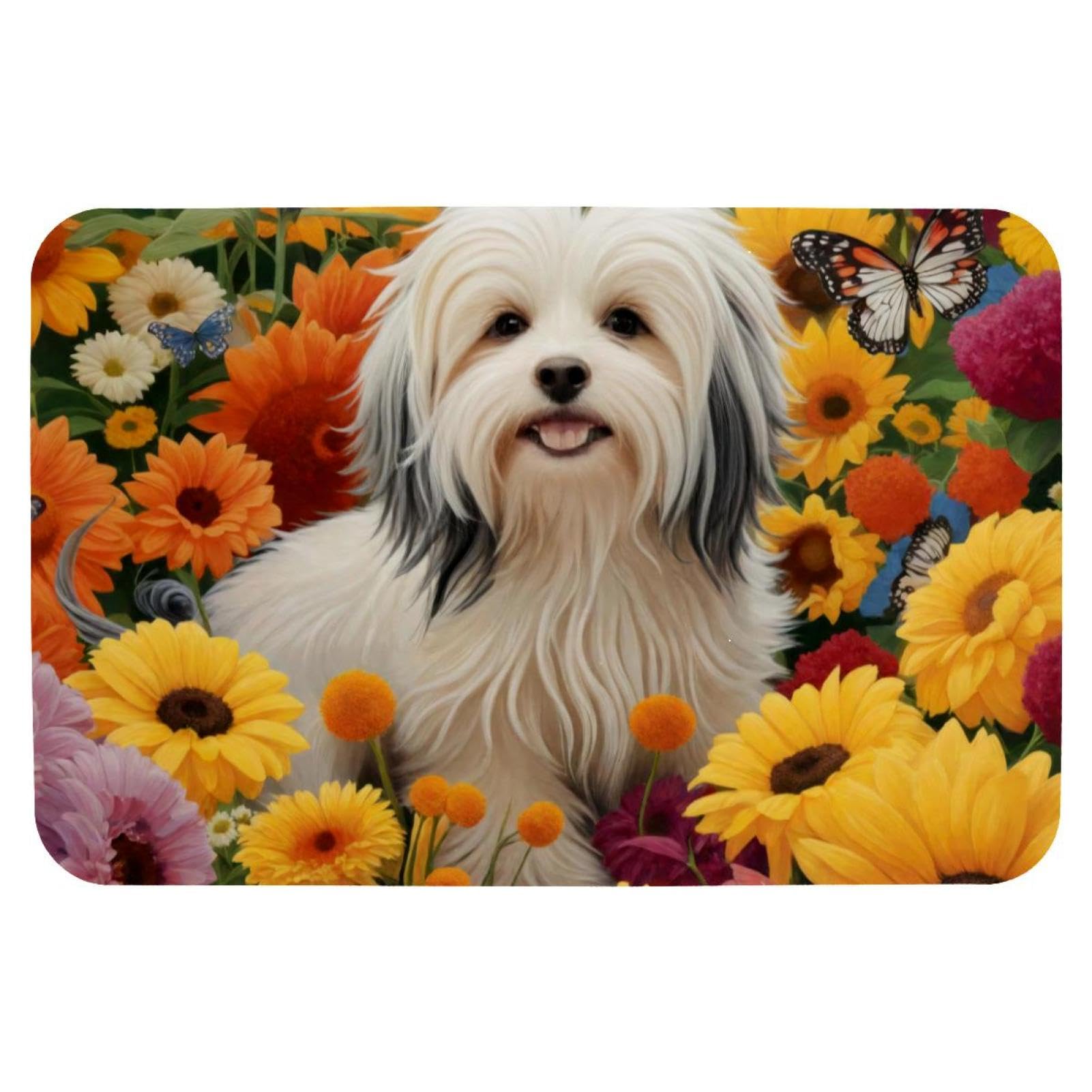 Tapis de bain absorbant séchage rapide motif chien et tournesols