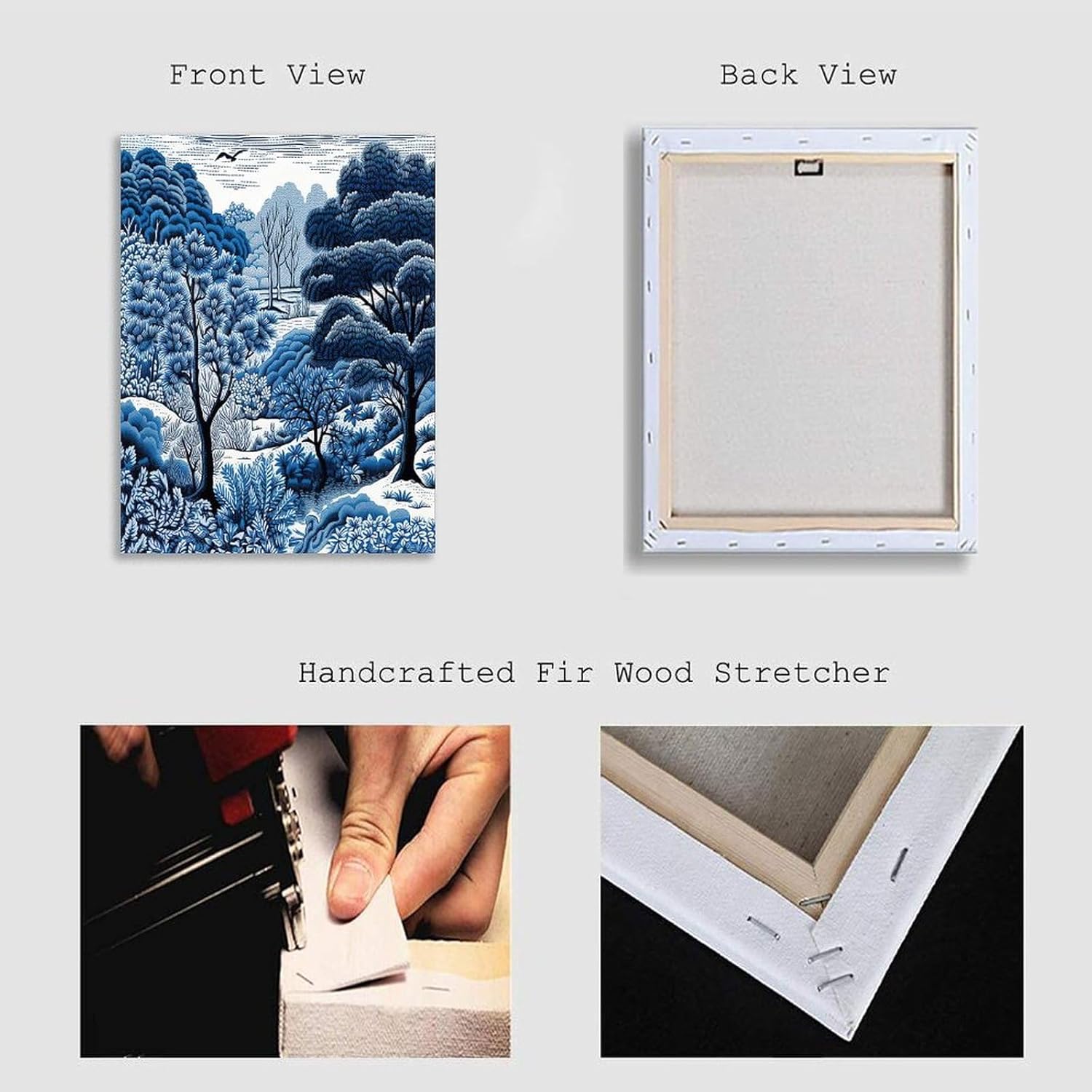 Wall Art Canvas 12x16in,Blue and White Ink Painting Indigo Chinoiserie Tree Canvas Wall Art Typography Home Office Wall Decor Prints Framed Artwork for Bed Living Room Modern Paintings