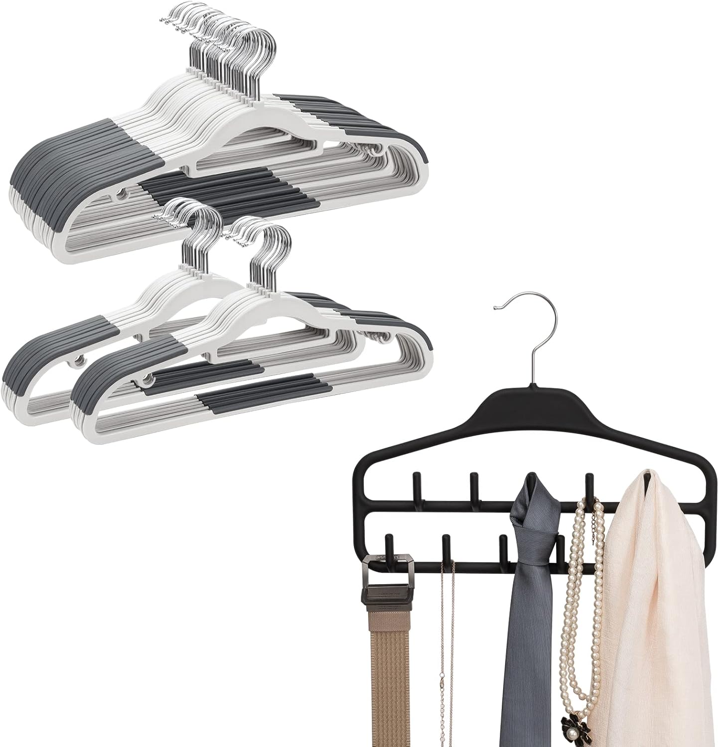 ELONG HOME Belt Hanger Rack Holder for Closet, Grey, and Plastic Hangers 50 Pack