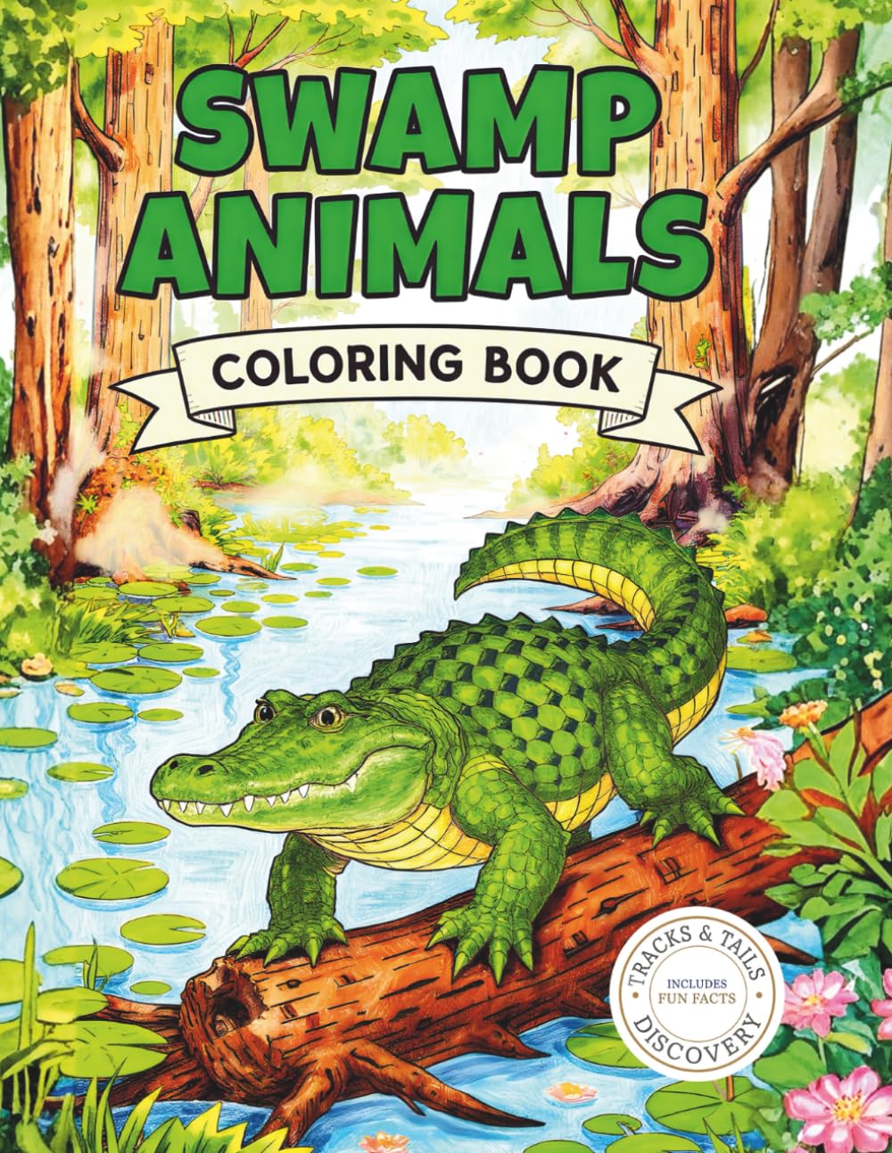 Swamp Animals Coloring Book: 40 Realistic Swamp Animals with Fun Facts and Wetland Habitats (Tracks & Tails Discovery)