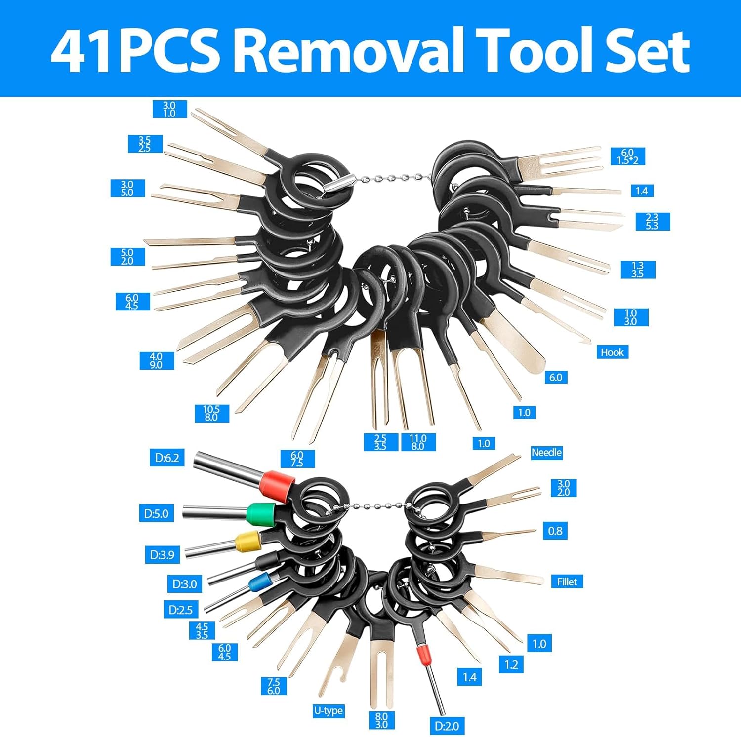 DIGNFENG Pin Tool Car Set, Release Tool, Ejector Terminal Removal Tool Set, Tool for Removing Cable Connectors, Disassembly Pin for Flat Round Plug Contacts (41)