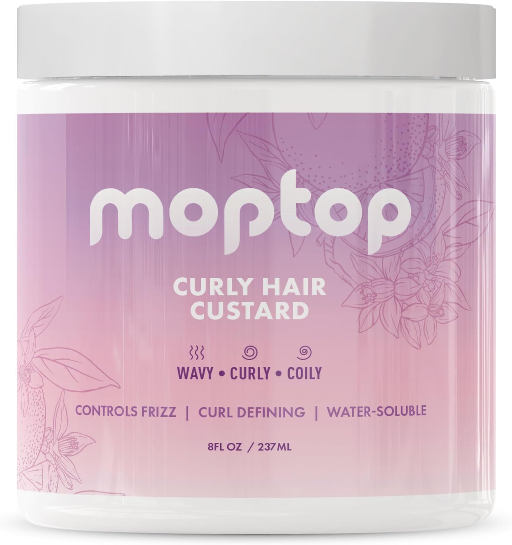 MopTop Curly Hair Gel Custard - Styling Gel for Moisturizing and Defining Soft Curls, Lightweight and Anti Frizz, Curly Hair Products for Waves, Coils & Kinks (Citrus Kumquat, 8oz)