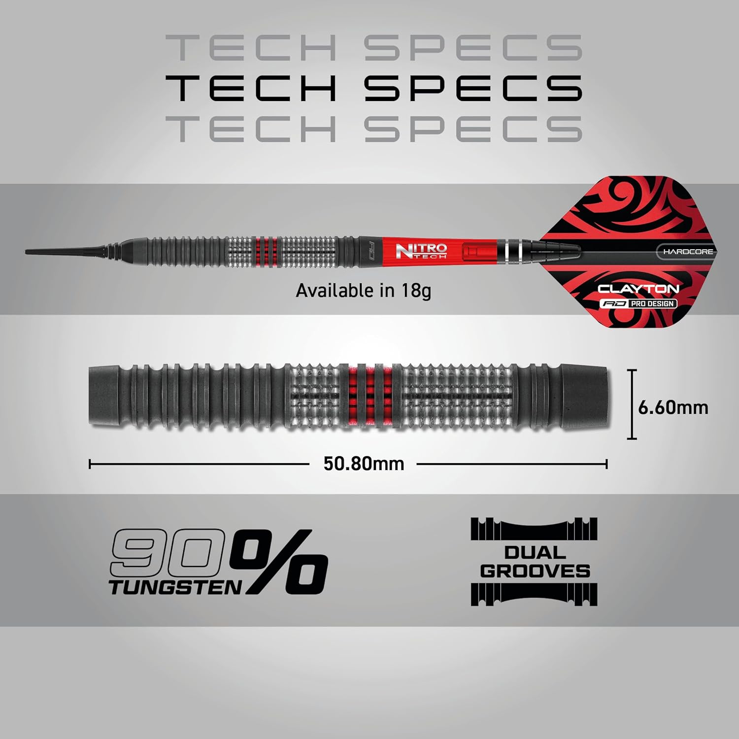 RED DRAGON Darts – Professional Player Jonny Clayton Hiraeth Series - 90% Tungsten Darts Set with Dart Flights and Dart Shafts (Stems) - Available in Soft Tip 18g and Steel Tip 22g & 23g
