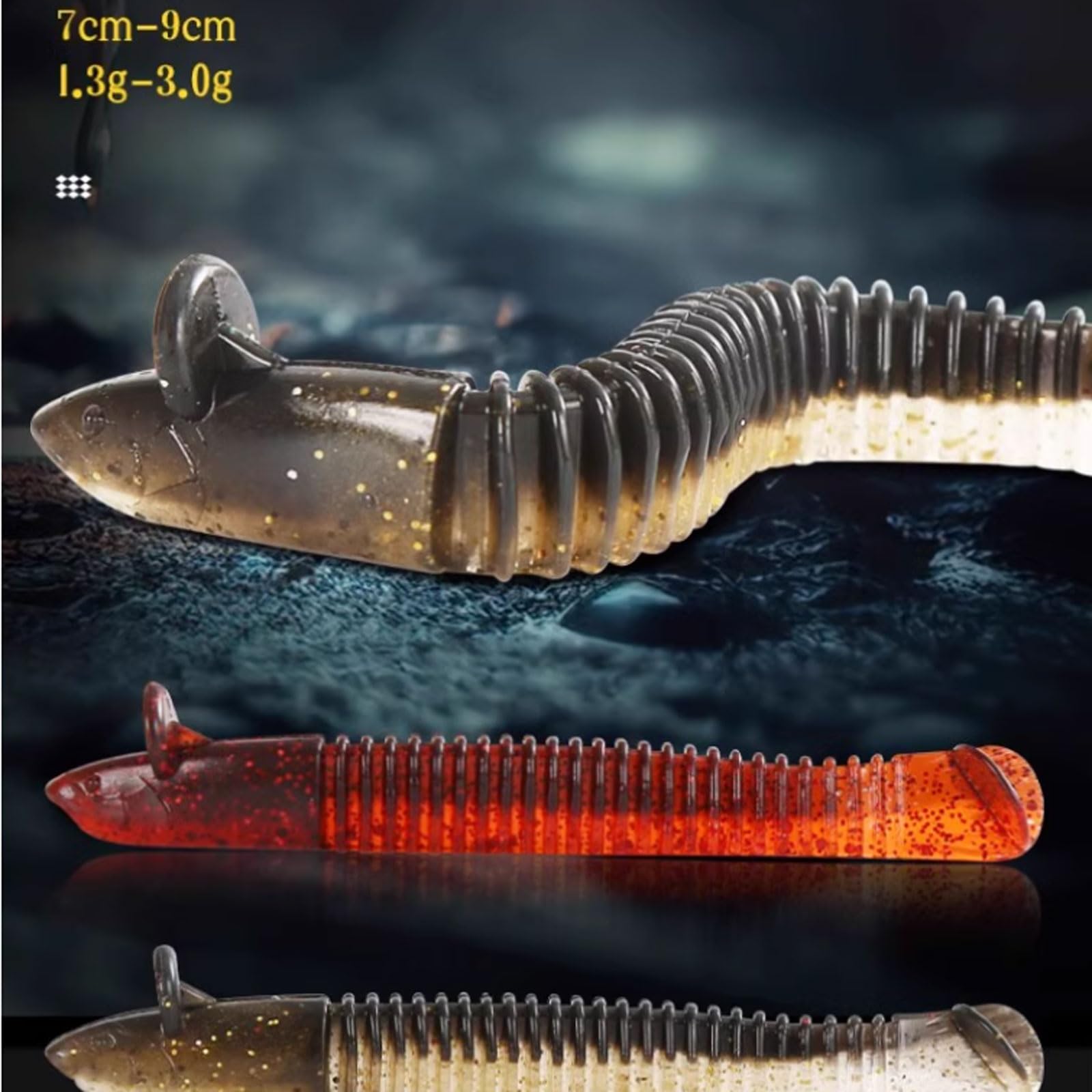 50 ou 45 Pack Bionic Loach Soft Baits Floating T-Tail Lures Sink-Sink Fautewater Bait pour Mandarin Fish & Perch Leurres Swimbaits