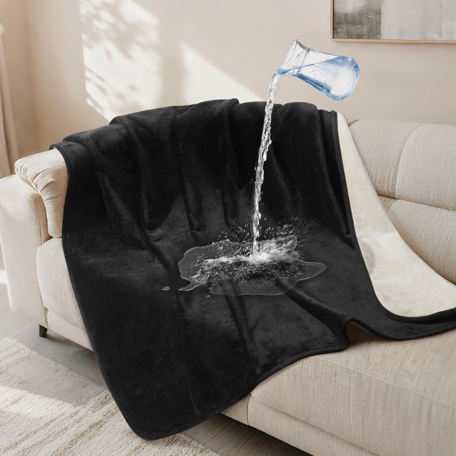 LOOBANI Waterproof Dog Blanket for Couch, Soft Couch Cover 50" x 60" Black