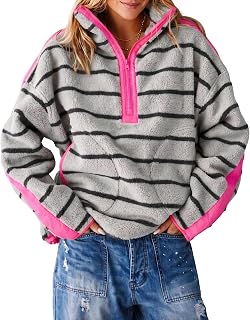 Fisoew Womens Fleece Sweatshirt Quarter Zip Pullover Winter Warm Coats | Oversized, Stand Collar, Striped, Side Pockets, Comfy, 2026 Trendy, Y2k