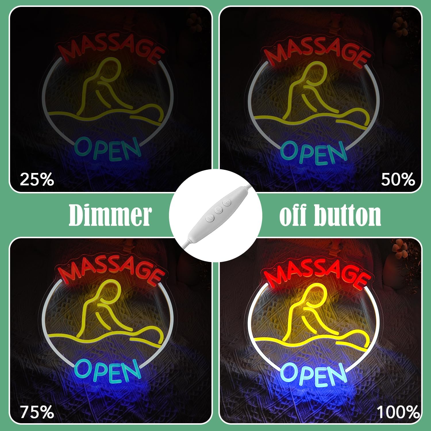 Massage Open Neon Sign USB LED Massage Relax Pattern Neon Light for SPA Dimmable Switch Open LED Light Up Sign for Beauty Salon Physical Therapy Shop Business Wall Decor(12.6''*12.6'')