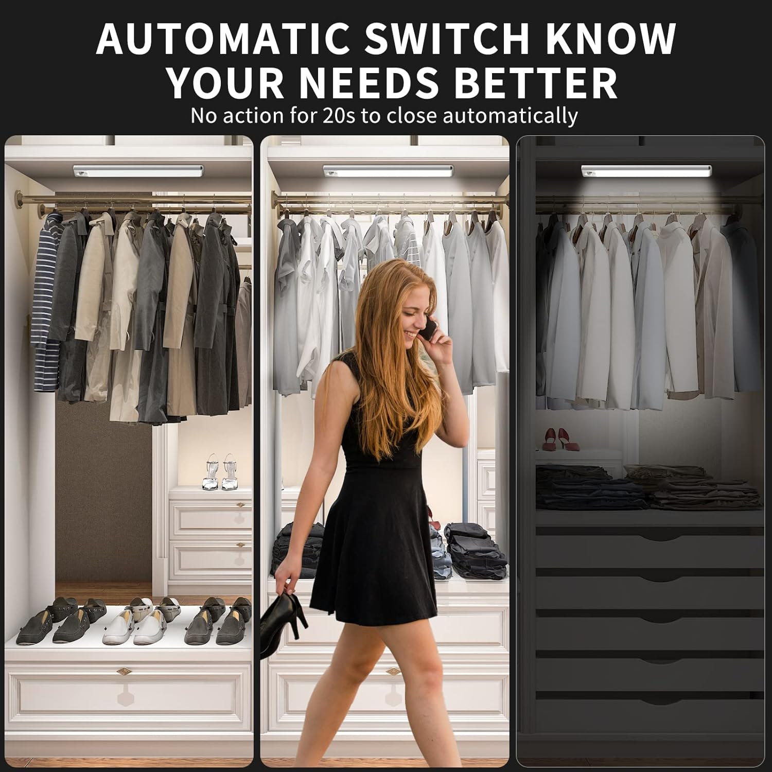 Under Cabinet Lights, LED Closet Light Battery Operated with Motion Activated, Rechargeable Motion Sensor, 2 Pack