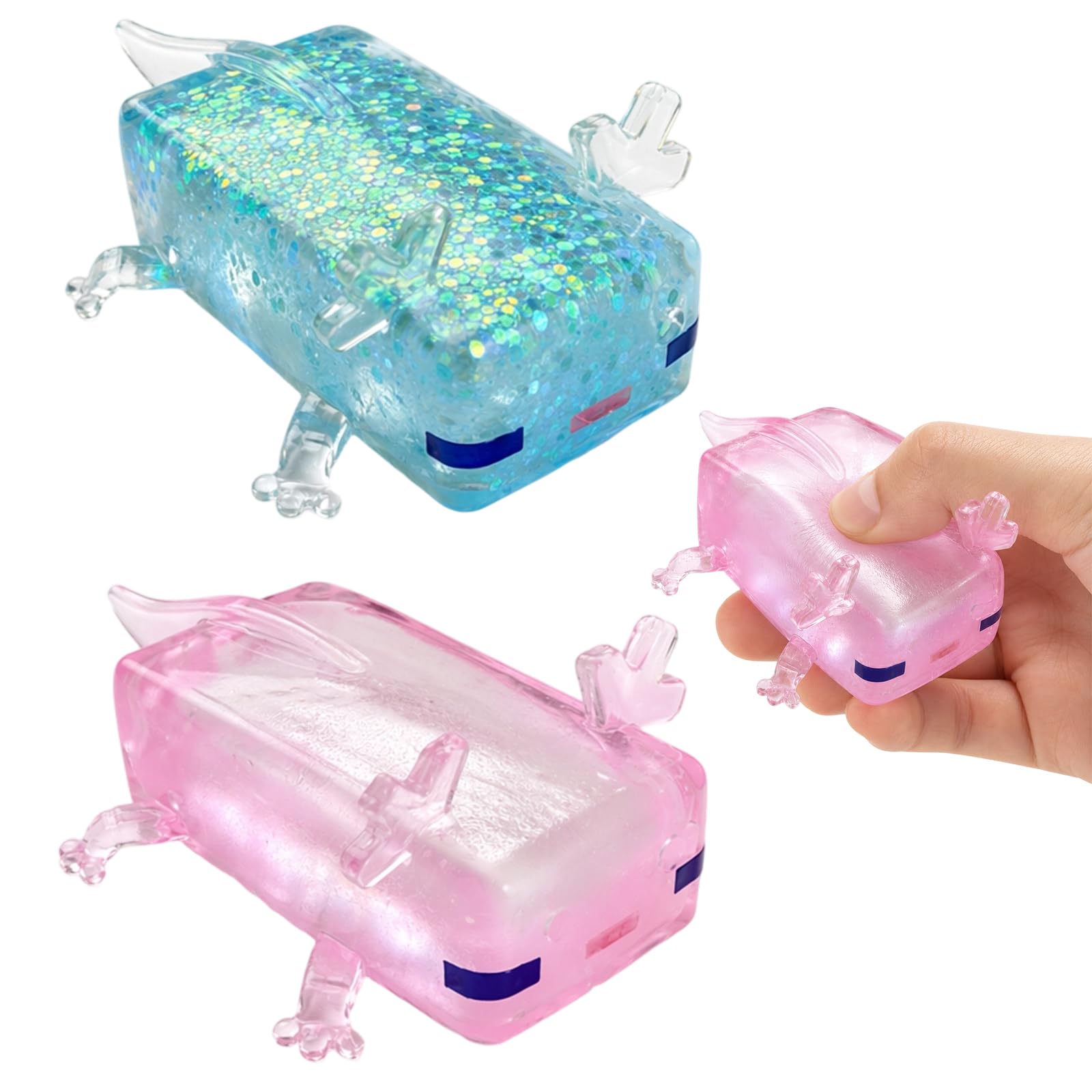 GETFACAI 2 PCS Axolotl Squishy, Pink and Blue Variants, Desktop Ornament for Work and Study, Stretch and Squeeze Design for Focus Support, Soft Material Desktop Display Item