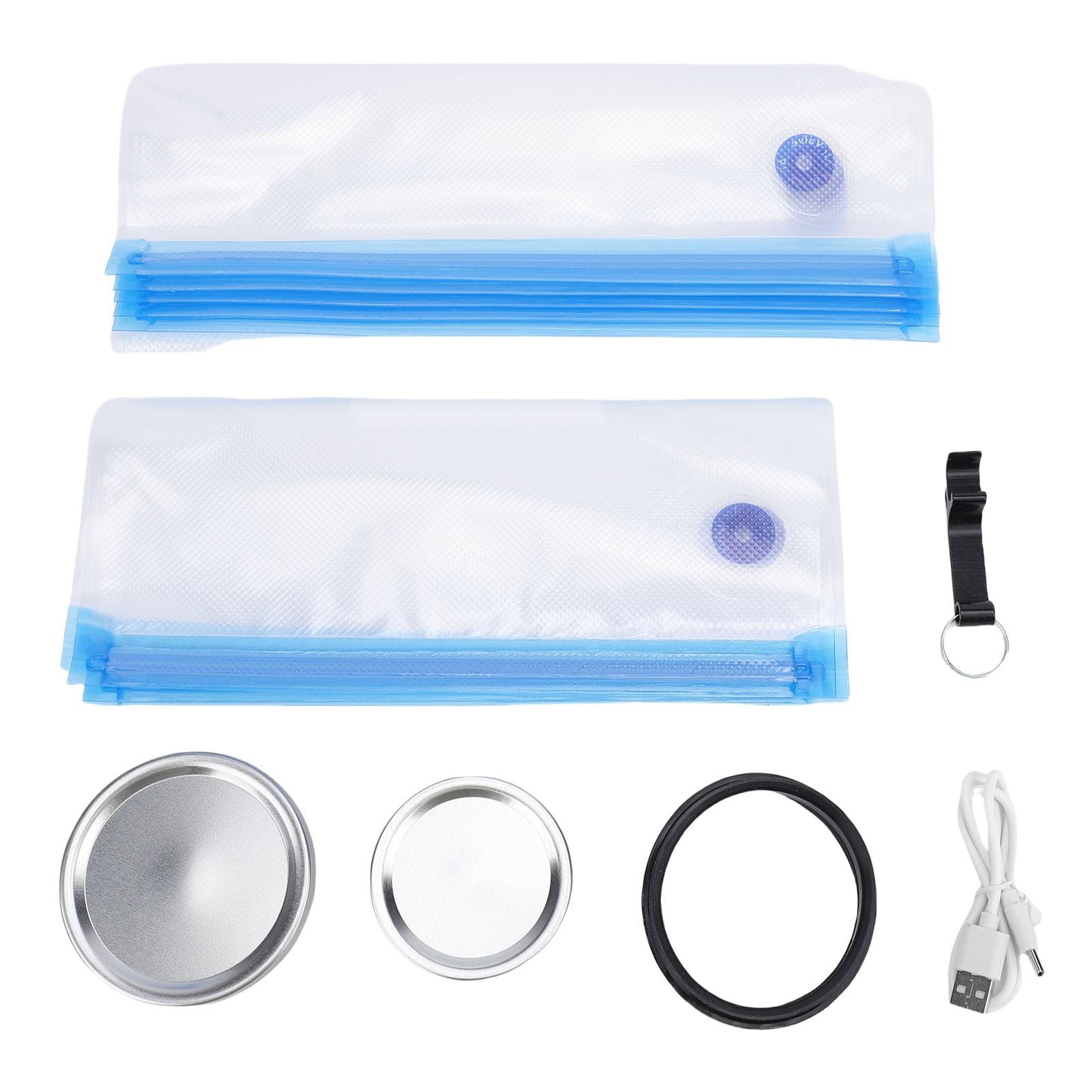 Scelleuse Sous Vide Portable, Scelleuse Sous Vide Portable Rechargeable 60 KPa pour Bocaux, Compacte avec Affichage LED, Batterie 1200 MAh et 10 Sacs Réutilisables, 10 Couvercles de Bocaux