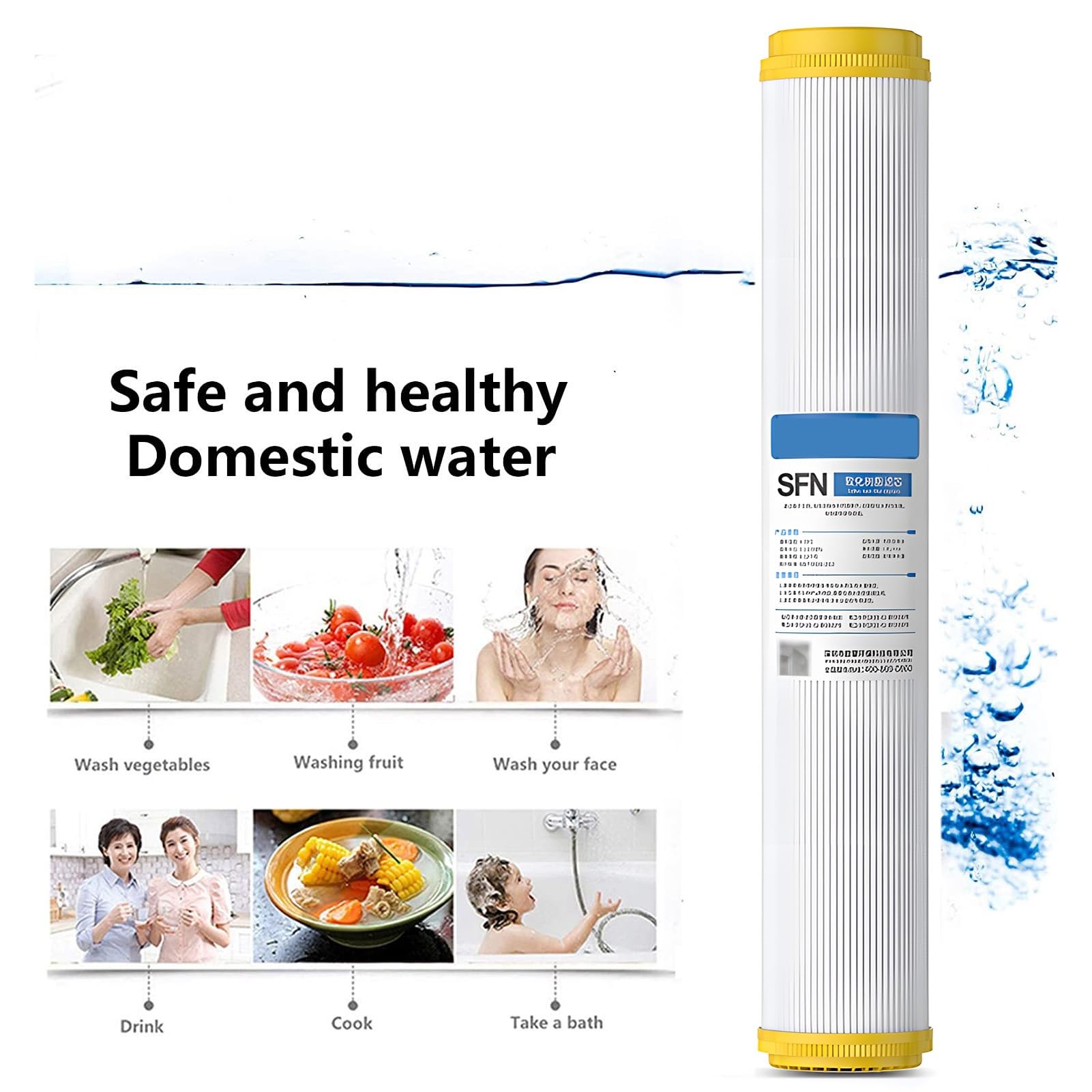 Cartucho de resina catiónica para suavizador de agua de 20" x 2,5", 4 filtros de repuesto para sistemas de filtración de agua estándar de 20" para toda la casa.