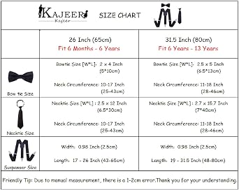 Kajeer Kids Suspender Bowtie Necktie Sets - Adjustable Elastic Classic Accessory Sets for 6 Months to 13 Year Old Boys Girls
