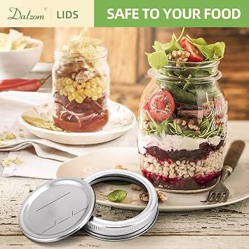 Dalzom 24Pcs Canning Lids with 24Pcs Rings Regular Mouth, Premium Mason Jar Lids with Bands/Rings for Ball, Kerr Jars - Food Grade Material, 100% Fit & Airtight for Regular Mouth Mason Jars