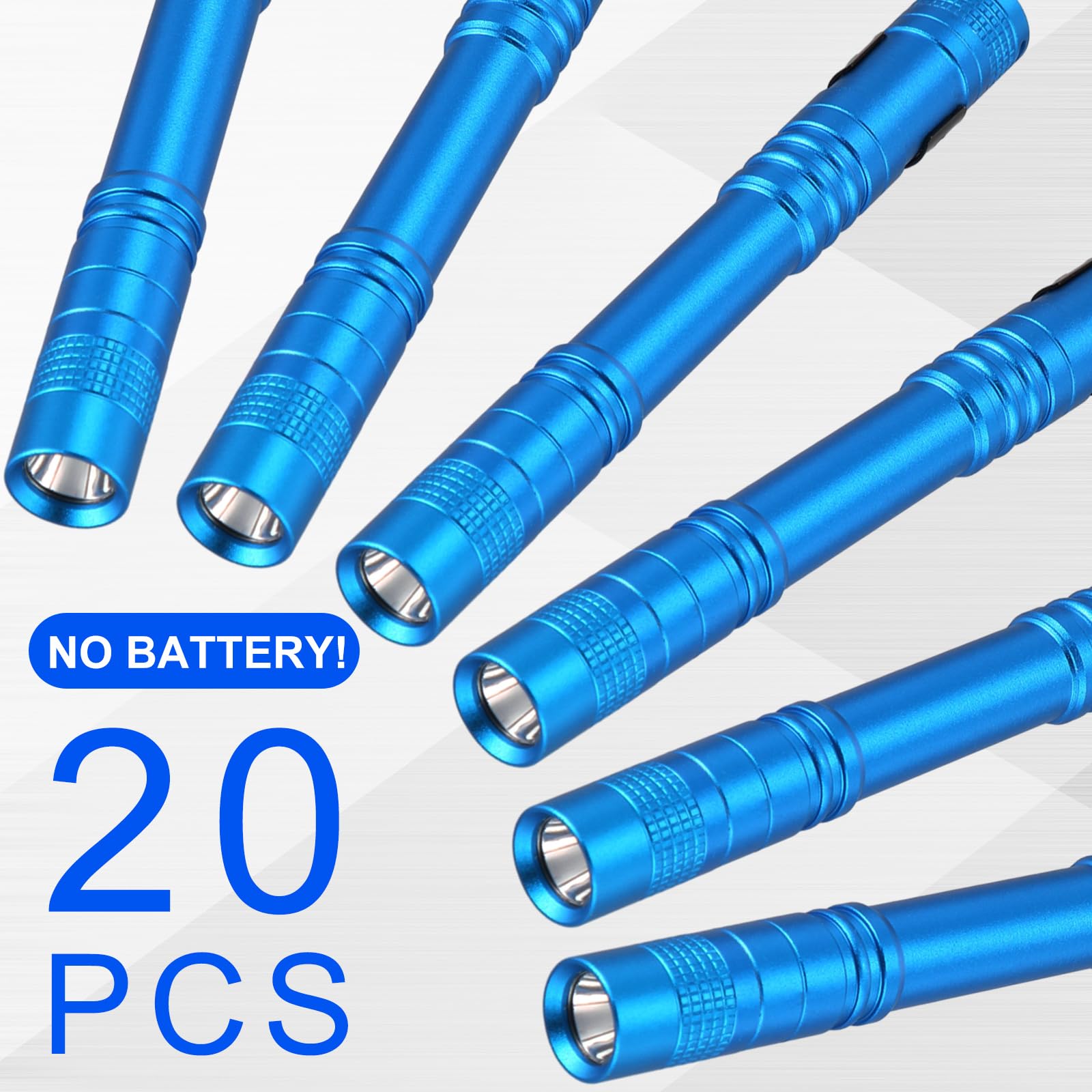 Hortsun 20 mini torce tascabili a forma di penna, con clip, piccole torce a LED, portatili, sottili, senza batteria (13 cm, blu)
