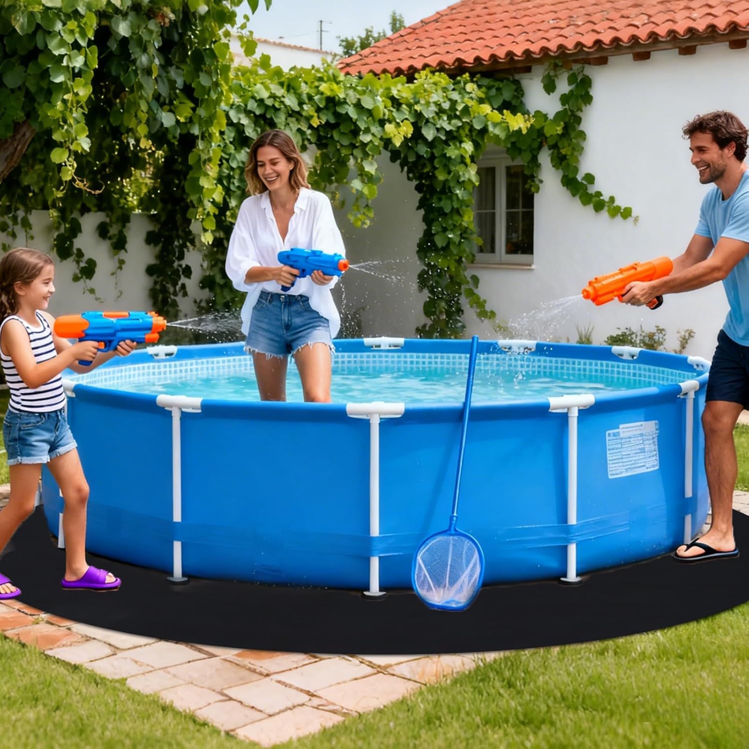 TezhiIe 350g/M² Thicker Round Pool Liner Mat, Above Ground Pool Pad, Prevents Weeds, Puncture Protection, Durable Geotextile Material, Puncture Protection, Extend Liner Life, 14ft & Smaller (13.94ft)