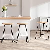 Vista 7 de HeuGah Juego de 3 taburetes de bar de altura de mostrador, taburete de bar de madera maciza para isla de cocina, taburete de bar de 26 pulgadas