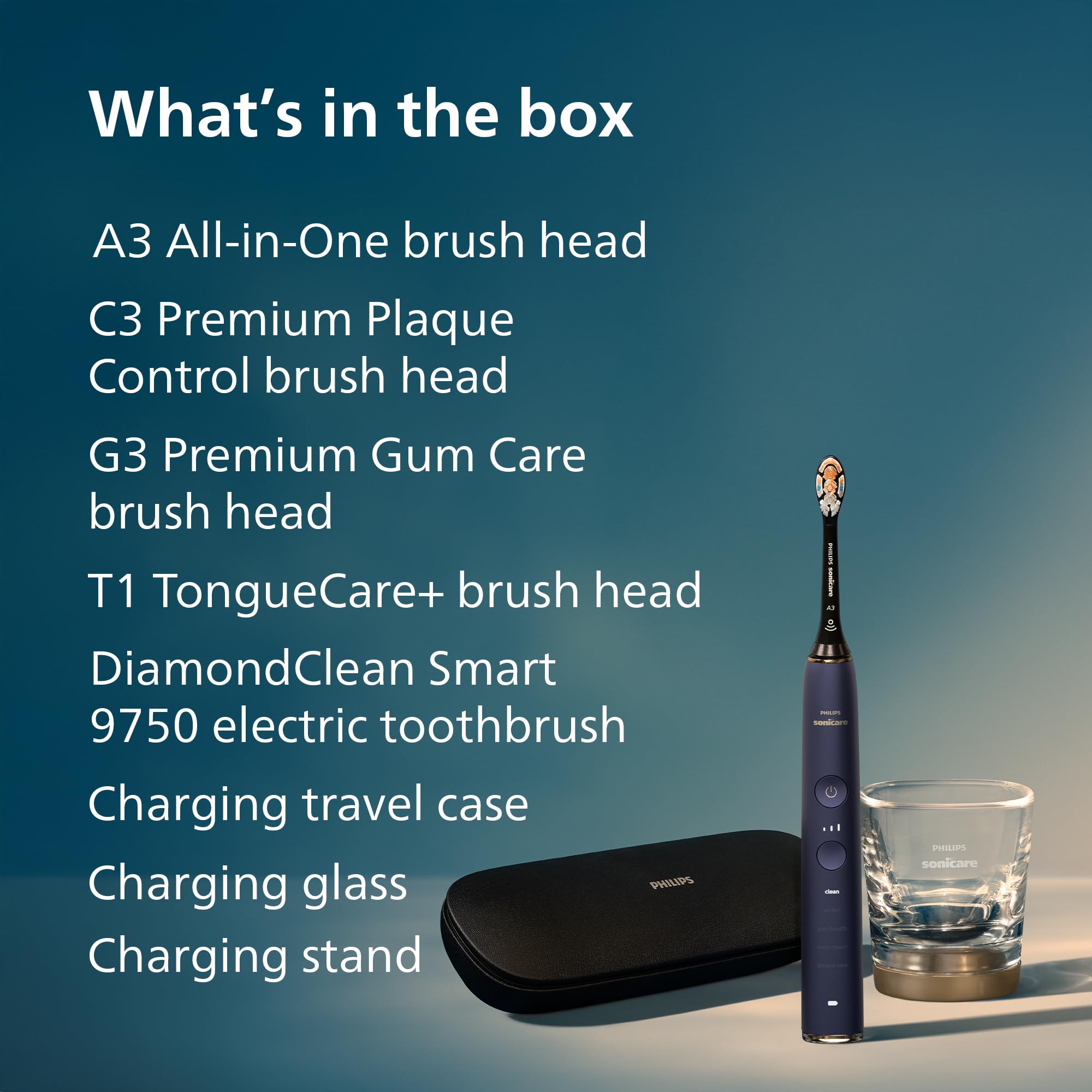 Philips Sonicare DiamondClean Smart 9750 Spazzolino Elettrico Spazzolino Sonico con App, Sensore di Pressione, Rilevamento Testine, 5 Modalità di Spazzolatura e 3 Livelli di Intensità, Blu Lunare