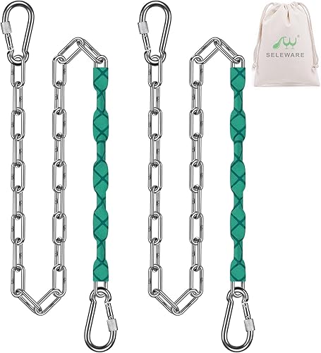 SELEWARE 2 cadenas de columpio resistentes de 85 pulgadas, cadenas colgantes de acero inoxidable de capacidad de 1000 libras con 4 mosquetones, kit