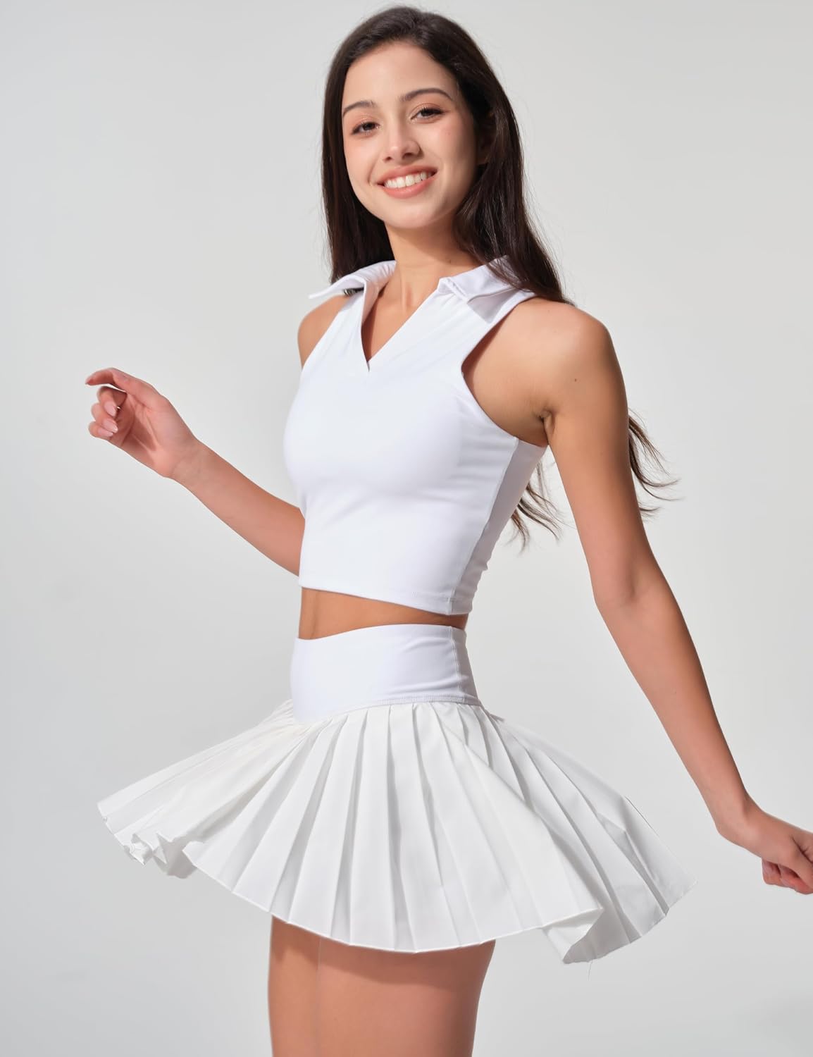 Pleated Tennis Skirts for Women with Shorts Pockets Mini Side Slit High Waisted Athletic Golf Workout Skirt Skort - Image 2