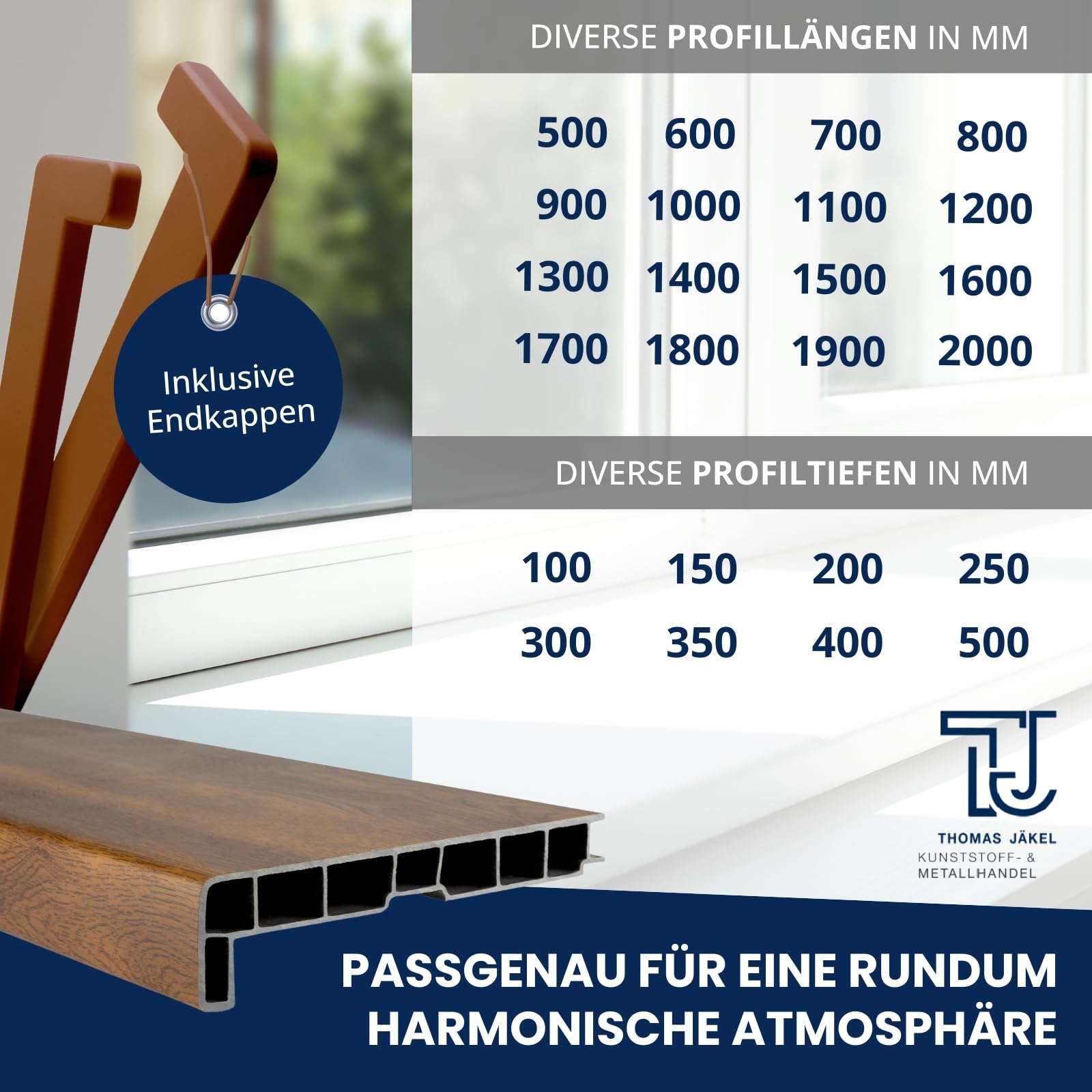 TJ Fensterbank Innen Kunststoff Eiche Gold Optik / 40 x 100 cm Fensterbank inkl. Seitenabschluss/PVC Fensterbank nach Maß/Fensterbank Innen kratzfest und feuchtigkeitsundurchlässig