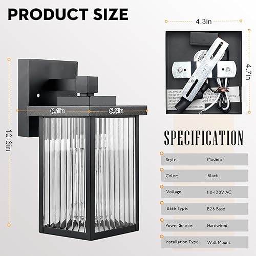 Miniatura 25 de Paquete de 2 luces de pared para exteriores de la casa, luces de porche del atardecer al amanecer, impermeables, color negro mate, para puerta