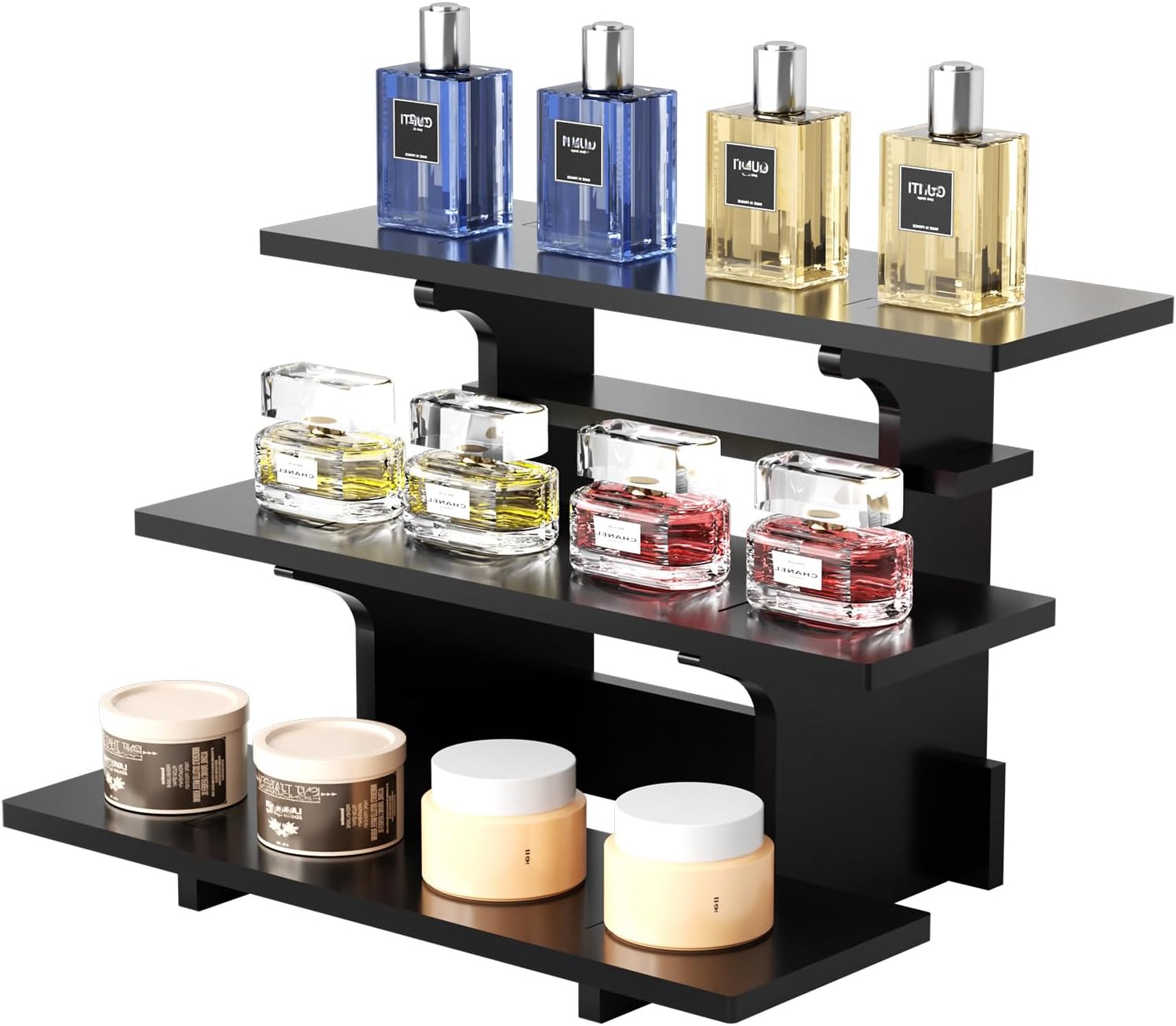 3 tier cologne stand Display Stand Portable Shelf for Display Shelves for Vendors Events Food Cupcakes, Candles, Glasses, Jars, Crafts, Jewelry, Farmers Market Display(4-pack)
