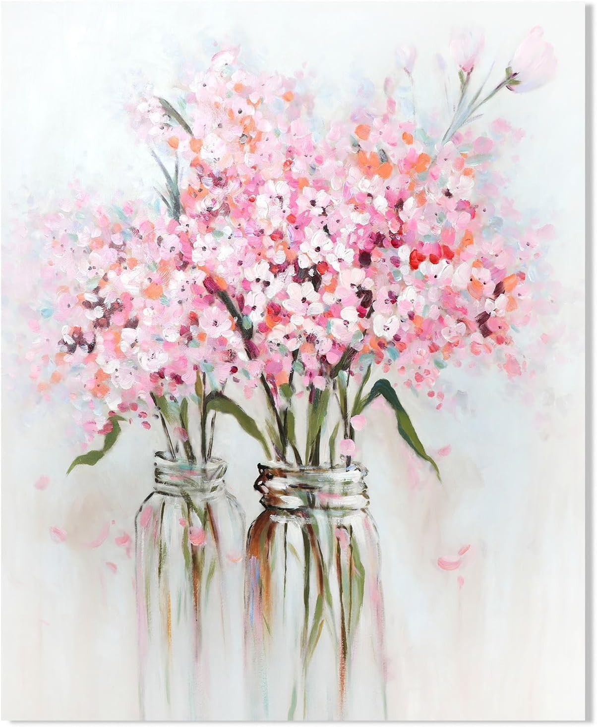YPY Abstract Bouquet Canvas Wall Art: Pink Flower in Vase Artwork Oil Painting Teen Girl Bedroom Floral Picture Living Room Decor 24"x30"