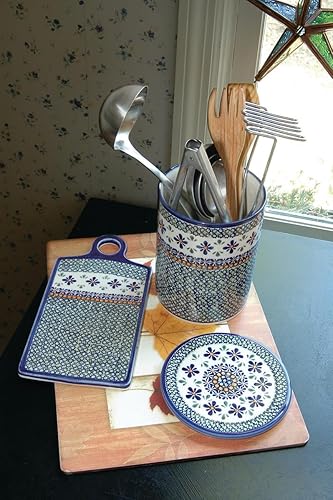 Miniatura 2 de Tabla de cortar de flores de mosaico de cerámica polaca de rosa azul