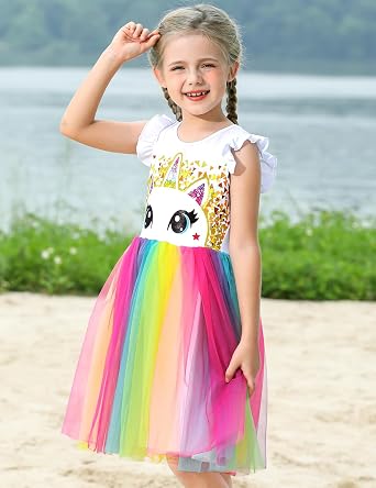 Spring/Autumn Unicorn Birthday Party Princess Girl Dresses Long Sleeve Girls Outfits