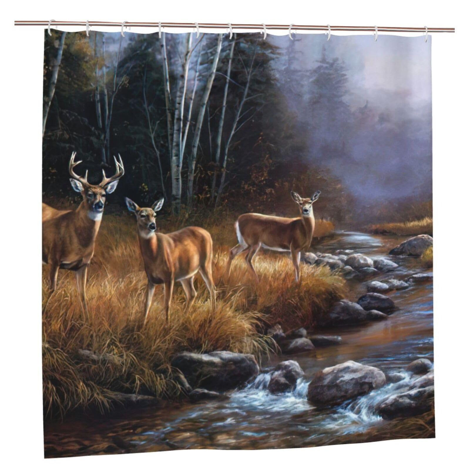 Rideau de douche haut de gamme motif cerf en tissu polyester lourd