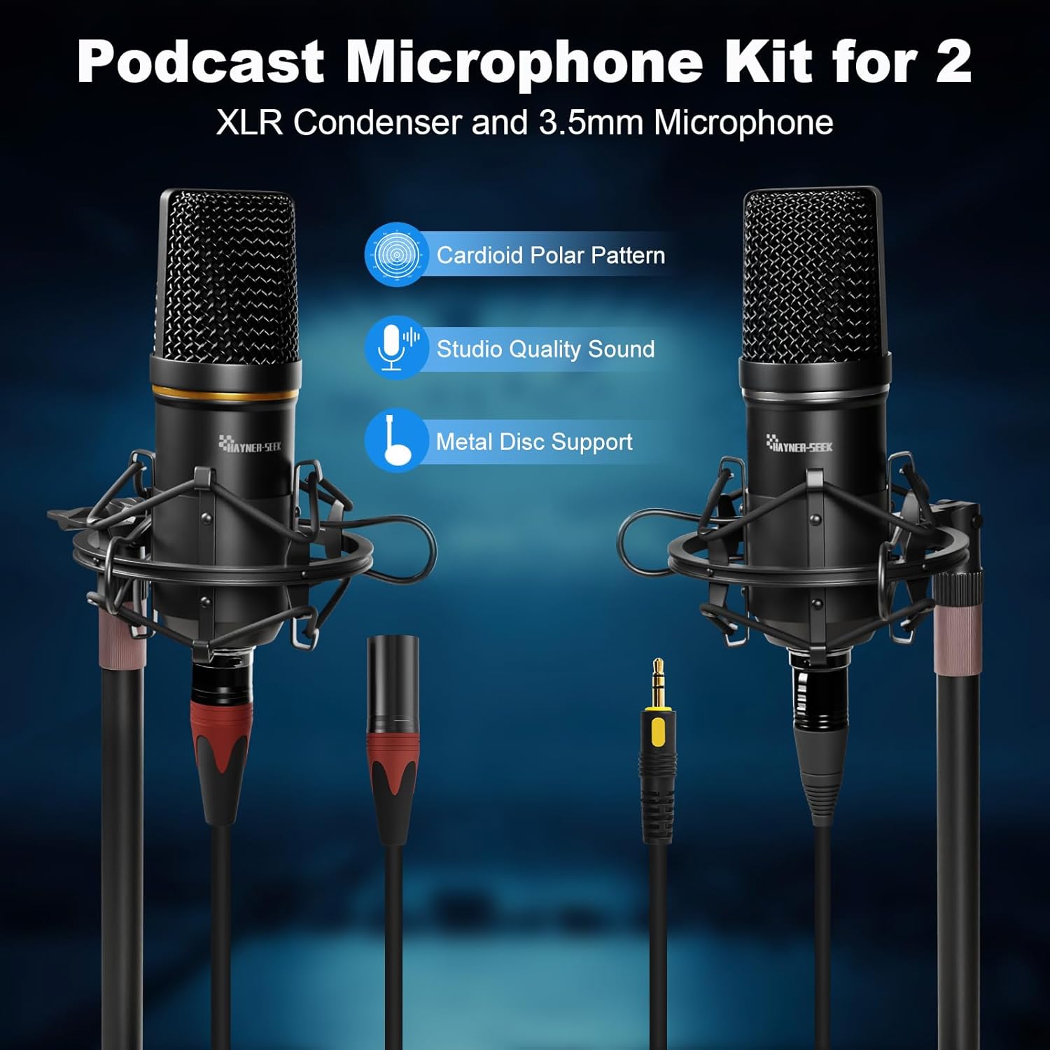 Podcast Equipment Bundle for 2, RGB Audio Interface with XLR Condenser Microphone, and 3.5mm Mic, Mute,48V Phantom Power for Streaming,Gaming,Recording-Black (H1) - Image 3