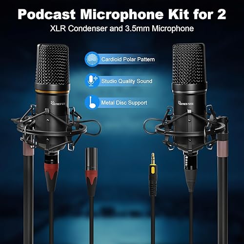 Miniatura 3 de Paquete de equipo de podcast para 2, interfaz de audio RGB con micrófono de condensador XLR y micrófono de 0.138 in, silencio, potencia fantasma de