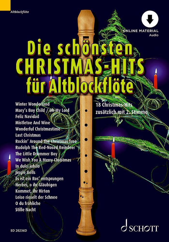 Die schönsten Christmas-Hits für Alt-Blockflöte: 18 Christmas-Hits zusätzlich mit 2. Stimme. 1-2 treble recorders.