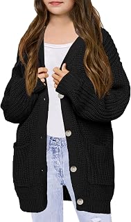 Girl's Cardigan Sweater Casual Button Down Open Front Pocketed Soft Knit Cardigans