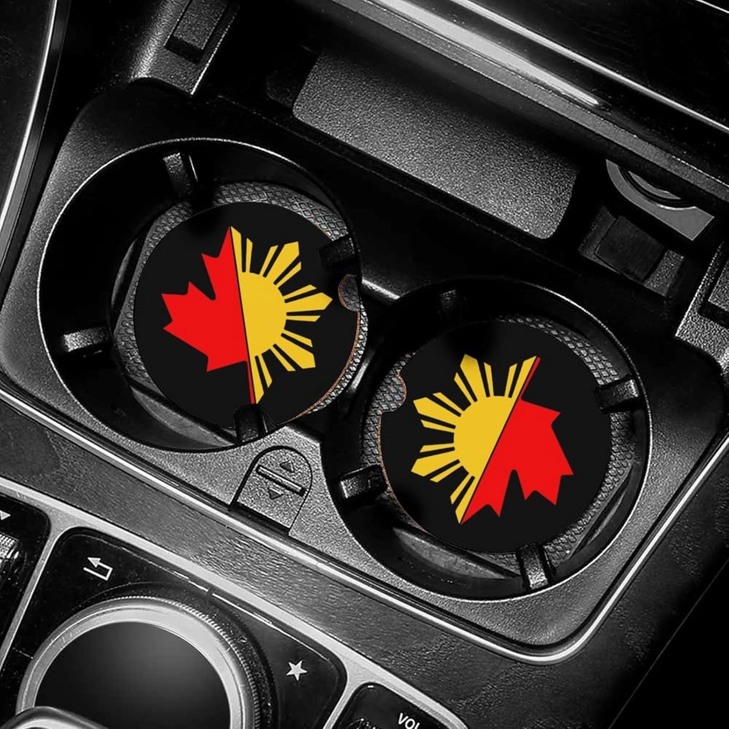 Filipino Canadian Flag Cute Car Coasters 2.56 Inch Absorbent Cup Holder for Drinks Auto Interior Accessories