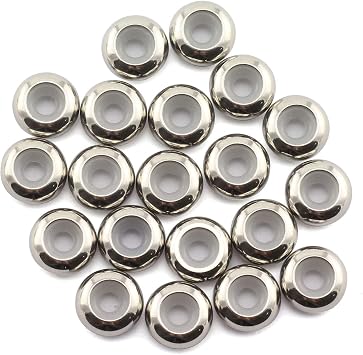 Tegg 20pcs 10mm Stainless Steel Insert Rubber Stopper Positioning Spacer Beads for Bracelet Necklace DIY Crafts Making Jewelry Findings Accessories 4.5mm Hole 3mm Height Flat Loose Beads Silver