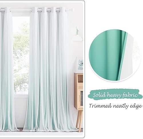 Miniatura 6 de PONY DANCE Cortinas de dormitorio de 84 pulgadas de largo, paneles degradados de doble capa con superposición transparente blanca, decoración de