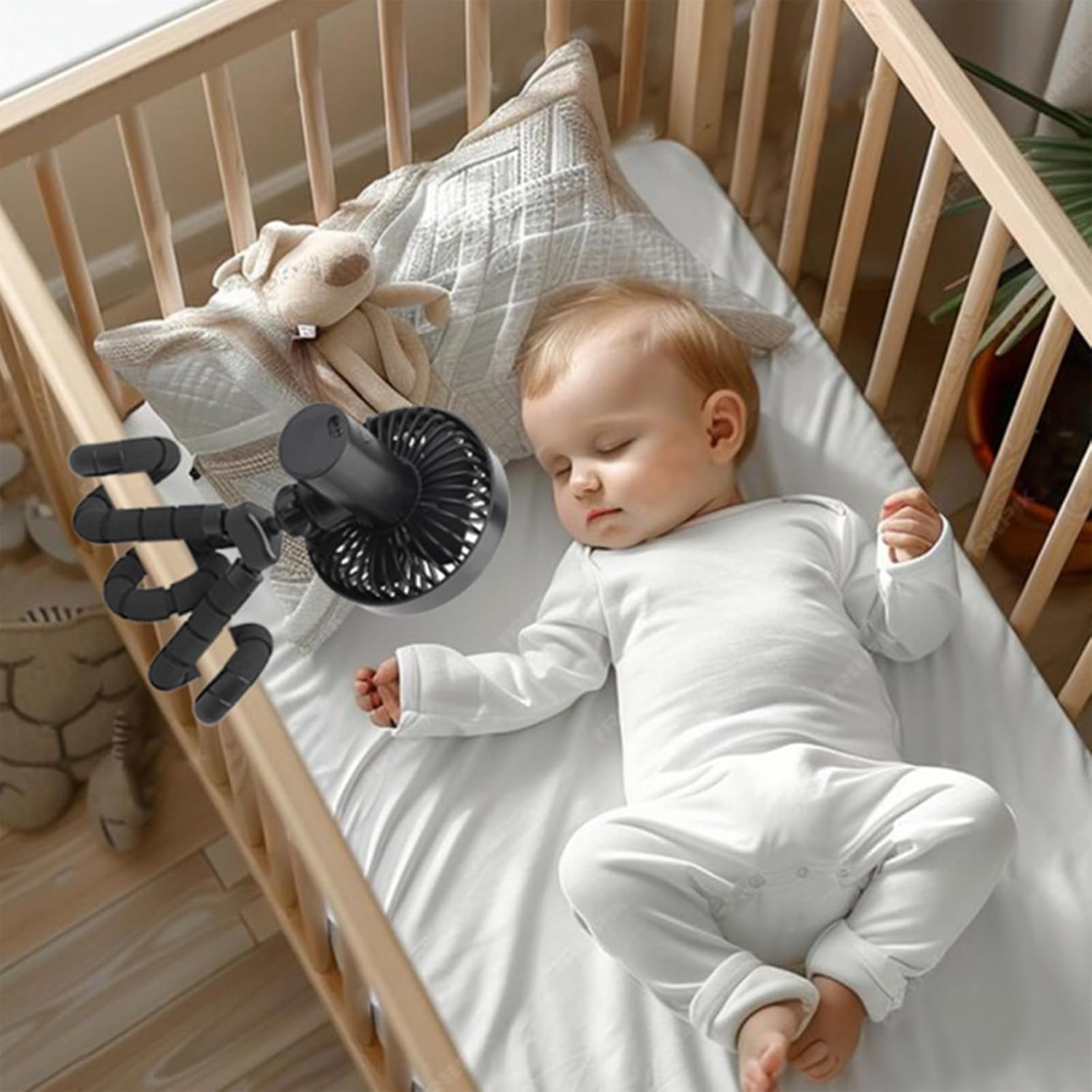 Travel Friendly Strollers Fan Flexible Mounting Fan Rechargeable Cooling Fan 3 Speed Setting Texture for Outdoor
